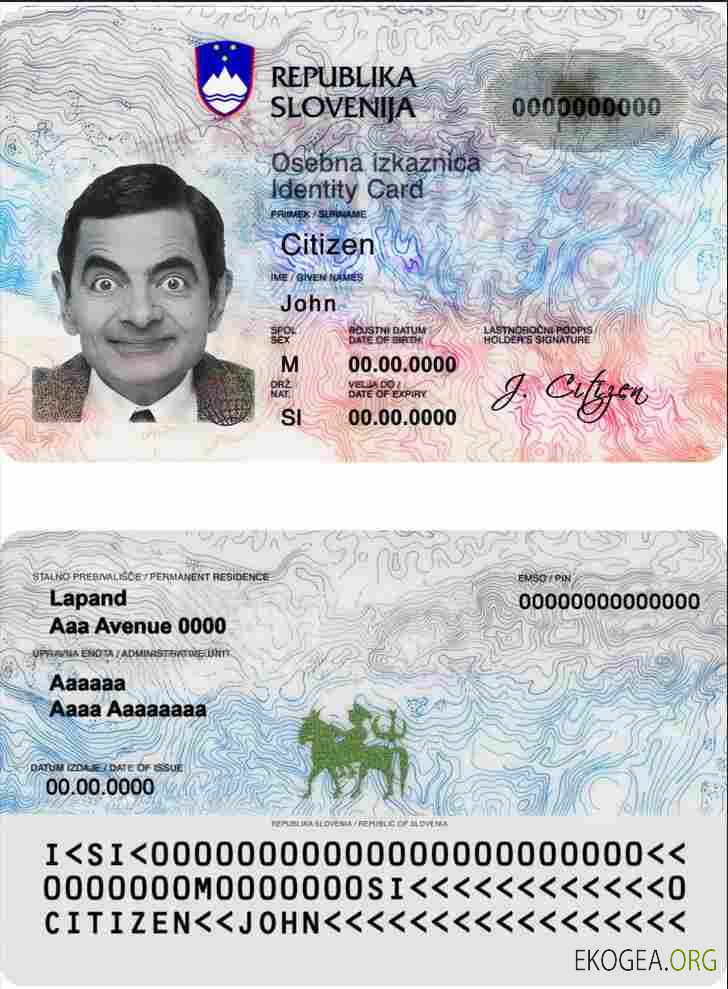 Carte d'identité de Slovénie template Carte d'identité de Slovénie template